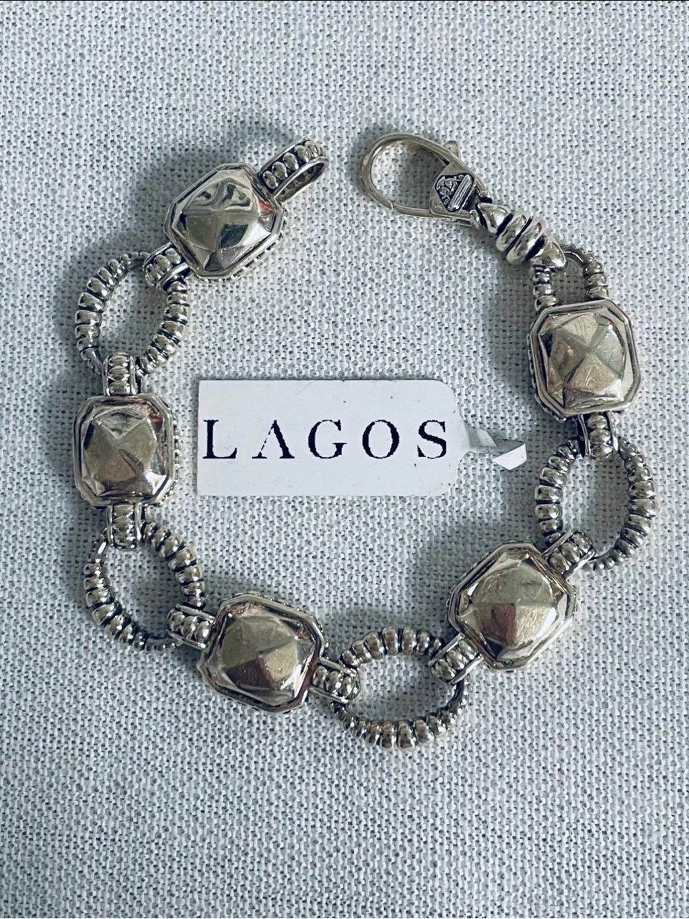 LAGOS Sculpted Silver Link Bracelet with Textured Rings